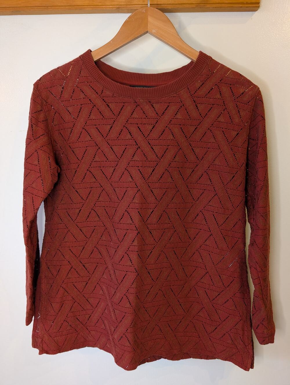 Banana Republic Women's Rust Pointelle Geometric Knit Crewneck Sweater S